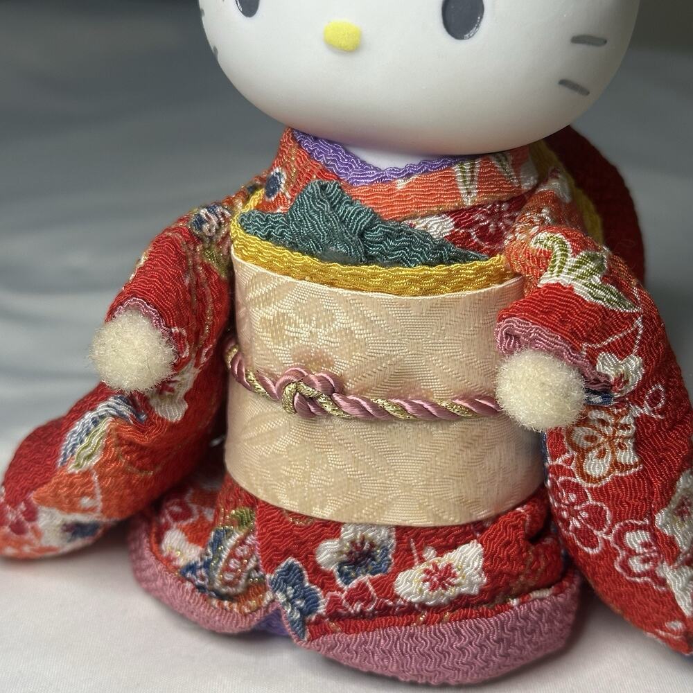 Vintage 2001 Sanrio Hello Kitty Ceramic Red Kimono Figurine Floral Japan Rare 6” - Picture 4 of 11